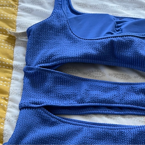 Aerie Blue One-Shoulder Cutout One Piece - Picture 2 of 9